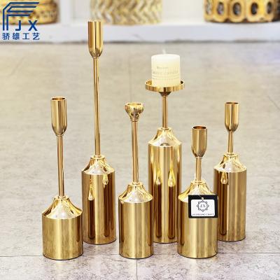 China JX002 Home Decoration Set Of Metal Candlestick Champagne Gold Candlestick Holder 6 For Home Wedding Decorations for sale