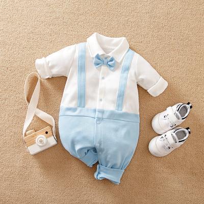 China 2022 Custom Logo Baby Boys Rompers Newborn Baby Rompers 95% Cotton Rompers With Bow Tie for sale