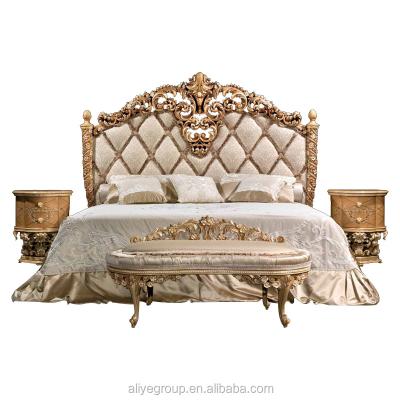 China AAS820- Luxury Baroque Exquisite Wooden Carving King Size Bed Bedroom Furniture for sale