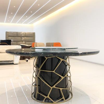 China Convertible luxury high round dining table with marble top for sale