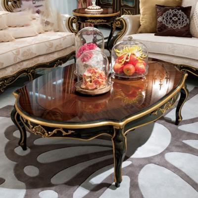 China Other Europe coffee table classic gold oval living room veneer modern natural wood coffee table furniture set for sale