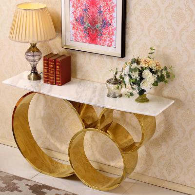 China Other Modern Luxury Designs Console Table With White Marble Top Gold Round Metal Base Entry Table for sale