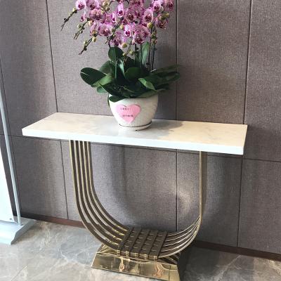 China Other Brand Italian Luxury Entrance Hallway Modern Marble Console Table With Gold Stainless Steel for sale