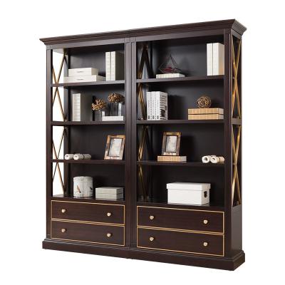 China Luxury America Style Postmodern Wood Storage With Aluminum Bookcase And Gold Desk With Chair Study Furniture Suite For Home for sale