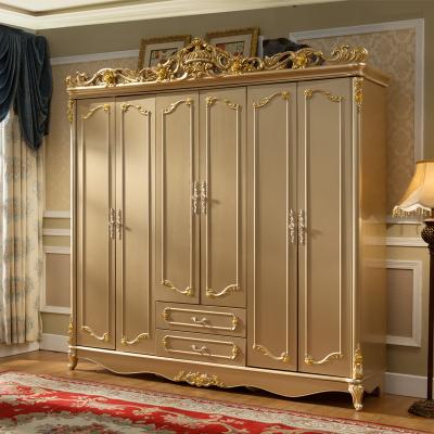 China European style foldable classic wardrobe clothes wardrobe high quality hand carving luxury wooden wardrobe for sale