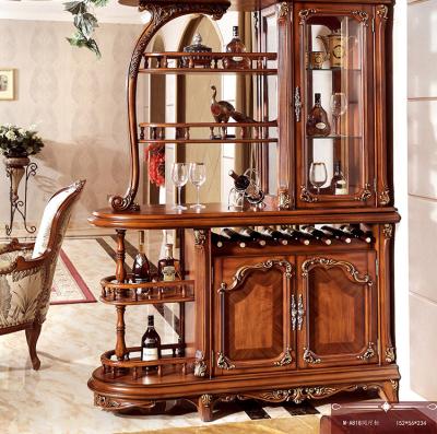 China (Size) American Style Adjustable Solid Wood Double Sided Wine Cabinet Living Room European Style Decoration Storage Wine Cabinet for sale