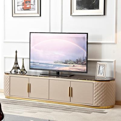 China Srorage design postmodern style natural marble top with gold metal TV stands and coffee table for living room furniture for sale