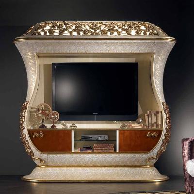 China Solid Wood Classic Living Room Tv Stand Royal Design Antique Style Tv Rack Storage Cabinets for sale