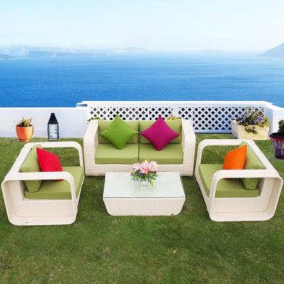 China Eco-freindly Modern Luxury Outdoor Courtyard Rattan Coffee Table White Rattan Sofa Set for sale