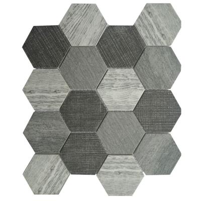 China Parquet Wholesale High Quality Low Price Decorate Glass Slab Kitchen Recycled Glass Mosaic Mosaico hexagonal for sale