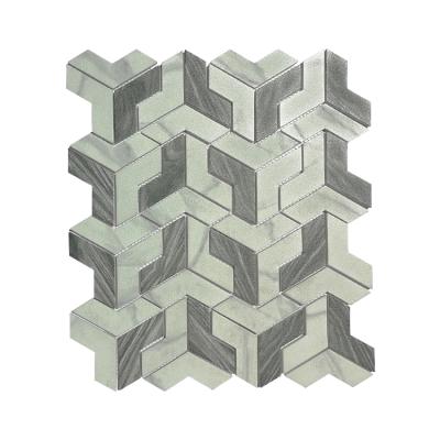 China Floor Factory Sale Swimming Pool Bathroom Gray Herringbone Design Glass Mosaic Direct Slab for sale