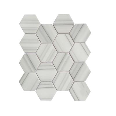 China Cheap high quality striated hexagon mosaic slab parquet wall tiles floor glass slab for sale