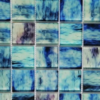 China Cheap parquet blue colors and glass mosaic slab swimming pool glass mosaic tile for sale