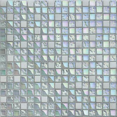 China Cheap Kitchen Mosaic Parquet Flooring Iridescent Glass Mosaic Backsplash Custom for sale