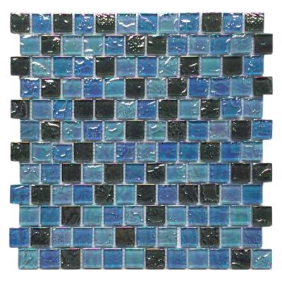 China Iridescent Blue Parquet Square Polished Glazed Glass Floor Mosaic Swimming Pool Slab For Bathroom Decoration for sale