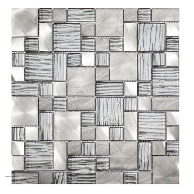 China Parquet factory supply brushed metal aluminum mosaic strip mosaic glass mosaic tile for sale