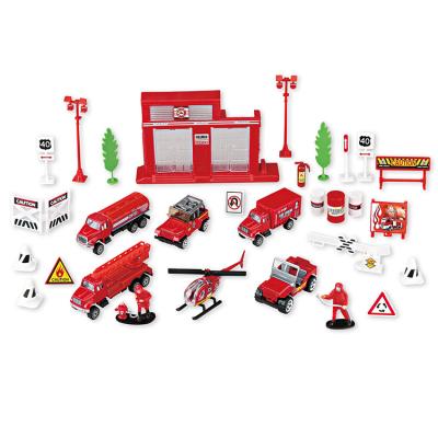 China Slide Fire Fighting Engineering Police Suits Die-Cast Metal Car Toy Set for sale