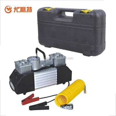 China Heavy Duty Double Cylinder Compressor 12v Metal Air Compressor With Blow Case 51X46X27.5CM for sale