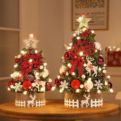 China Mini Christmas Trees with Flocked Pine Needles Pine Cones Berries Decoration Led Lights Tabletop Artificial Christmas Tree for sale