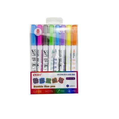 China Glitter Double Line Pen Custom 8 12 Colors Outline Markers for Art Writing Drawing for sale