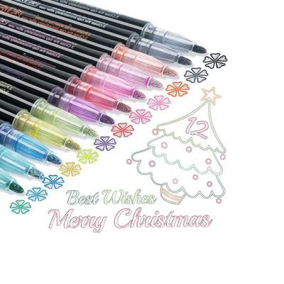 China Bonvan Custom 12 24 Colors Self-Outline Metallic Markers Pens DIY Art Double Line Shimmer Outline Markers Set for sale