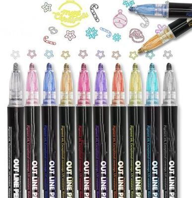 China 12 Colors Custom Outline Markers Set Glitter Metallic Markers Pens for Metal Ceramic Glass Scrapbook Crafts DIY Photo Album for sale