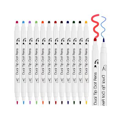 China Colorful Non Toxic Washable Art Painting Drawing Writing Custom Dual Tip Dot Pens Fine Tip Marker Pen Set for sale