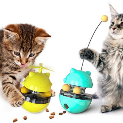 China Amazon Hot Sale Pet Cat Toys Tumbler Ball Stick Stocked Turntable Toys For Cats With Leak Food Function for sale