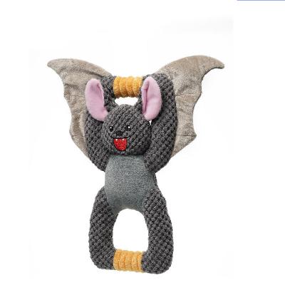 China New Design Dog Bite Bat Shape Sustainable Cute Molar Squeaky Resistant Plush Corduroy Interactive Dog Toy for sale