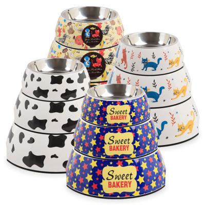 China Non-automatic Wholesale Double Use Metal Pets Bowl Melamine Painted Dog Bowl for sale