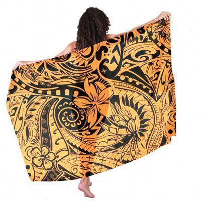 China Compressed Polynesian Hibiscus Flowers Gold Tribal Print Custom Microfiber Womens Towel Beach Sarongs Beach Swimsuit Bikini Cover Up Wrap for sale