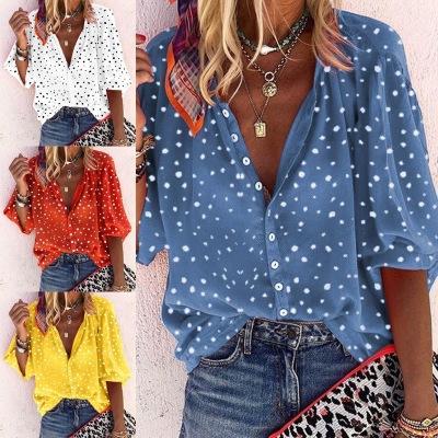 China Viable Hot Sale Female Fashion V Neck Dot Print Dot Print Polka Dot Print Cute Women T-Shirts for sale