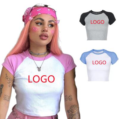 China Breathable Free Shipping Short Sleeves Custom Printing 100% Cotton Slim Women Crop Tops T-Shirt for sale