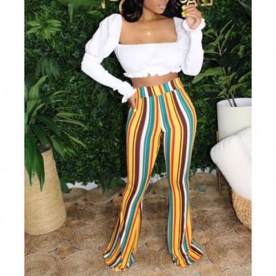 China Fashion Washable Colorful Stripe High Waisted Bell Bottom Pants For Women for sale