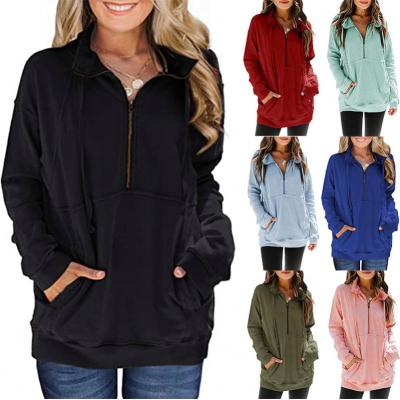 China Autumn New Style Kangaroo Zipper Half Pocket QUICK DRY Solid Color Sweater Casual Long Sleeve Blouse for sale