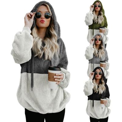 China Anti-wrinkle Fashion Winter Women's High Quality Designer Hoodies Color Block Out Hairy Pullover Women Cotton High Quality Hoodie for sale