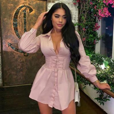 China 2019 Anti-Static Autumn Fashion Women Shirt Dress Bodycon Long Sleeve Dresses Women Clothing for sale