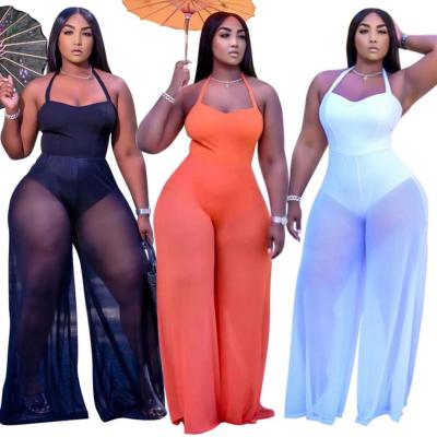 China Newest Design Women's Fashion Fashion Women's Clothing New Design Jumpsuit Breathable Upper Hot Transparent Pants Plus Size One Piece Jumpsuit for sale