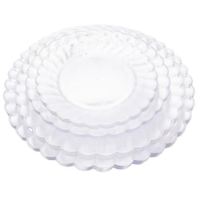 China Clear Lace Rim Dish For Lunch PS Clear Disposable Disposable Plastic Round Plate Dish And Party for sale