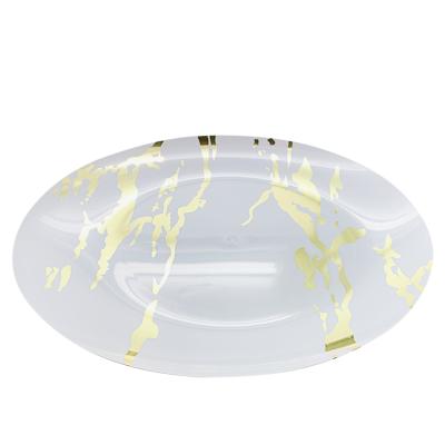 China Dispoable Disposable Hot-stamped Heavy Duty Plastic Dinner Dishes With Marble Design For Wedding for sale