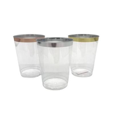 China Home.Restaurant.Bar.Hotel.Wedding Clear Plastic Cups Gold Lined Clear Plastic Cups Reusable Wedding, Party Supplies Set of 100 for sale