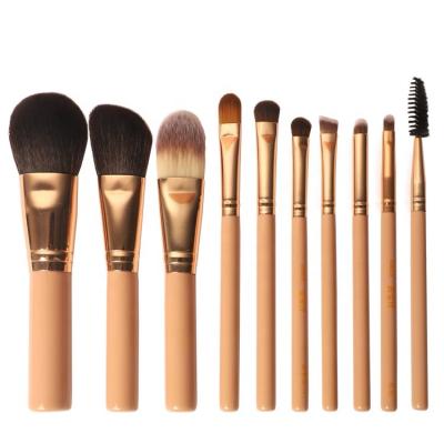 China Angular Blush Women 2022 Hot Sales Gold 10pc Base Synthetic Vegan Travel Luxury New Professional Custom Luxury Wooden Make Up Brush Set for sale