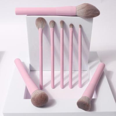 China Angular Blush Bare Professional Synthetic Makeup Brushes Moq Luxury Fluffy Individual Soft Wooden Eyeshadow Pink 8pcs Low 2022 Good Quality for sale