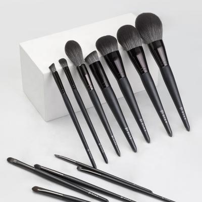 China Angular Blush Unique Beauty Angle Powder Novelty Wholesale 12 Pcs Hot Selling Custom Made Logo Black Natural High Quality Wood Makeup Brushes for sale