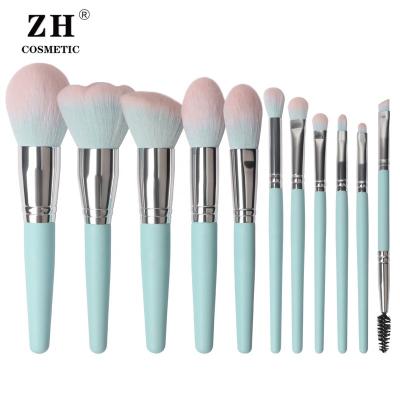 China Angular Blush Synthetic Fiber 11pcs Blue Hair Pro Vegan Logo Private Label Wholesale Custom Makeup Luxury High Quality Brushes Brush Makeup for sale