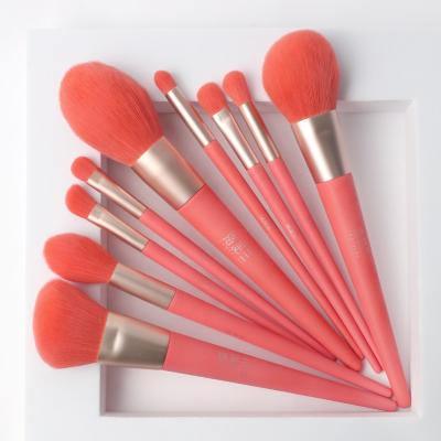 China 2022 Luxury High Quality Durable Wooden Private Label Pink Logo Women Custom Synthetic Vegan Make Up Brushes for sale