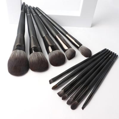 China Angular Blush High Quality 12 Pieces 2022 Best Full Logo Custom Logo Natural Hair Black Private Synthetic Makeup Brush Set Professional for sale