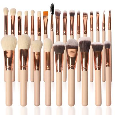 China 2022 Professional Luxury Pink Cosmetics Wholesale High Quality Wooden Popular Brush 26pcs Durable Goat Hair Foundation New Cosmetics Brush for sale