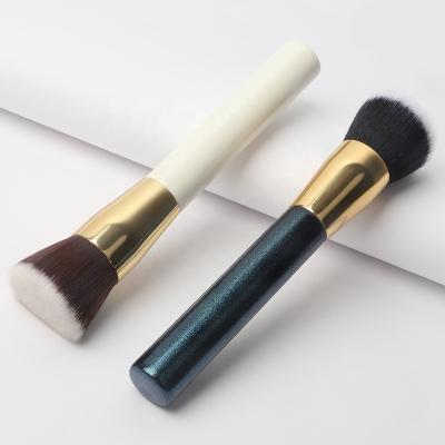 China Super Soft Touch Cosmetic ZH Your Own Logo Flat Private Label Vegan Beauty Foundation Flat Surface Forever Face Blue Single White Makeup Brush for sale