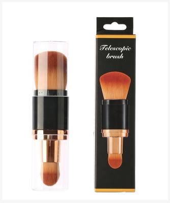 China Pretty Brush ZH Gold Double Side Powder Foundation Flat Extendable Concealer Makeup Brush With Plastic Cover for sale